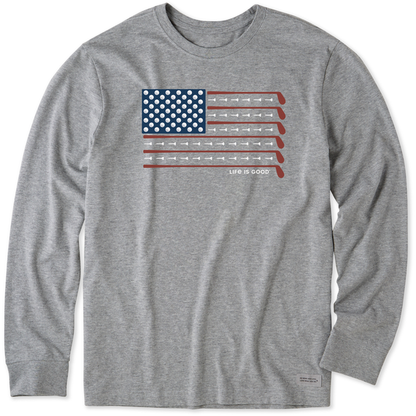 Men's Golf Flag Long Sleeve Tee - Heather Gray