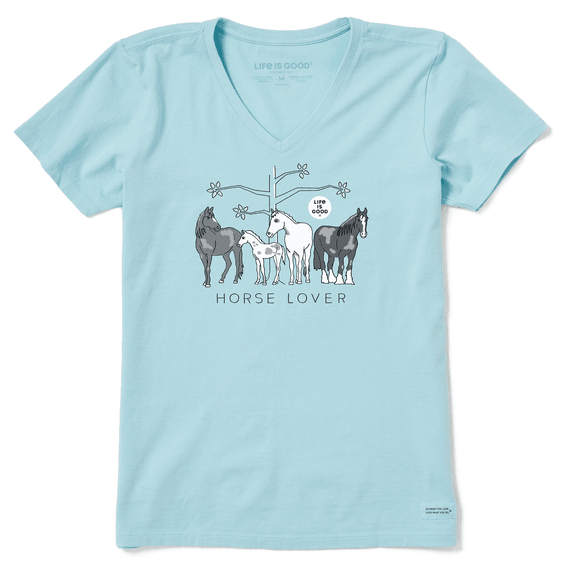 LIG Women's Short Sleeve Horse Lover Crusher Vee T-shirt / Beach Blue