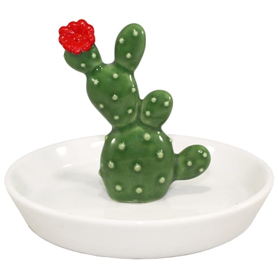 Blooming Red Cactus Ceramic Ring Tray