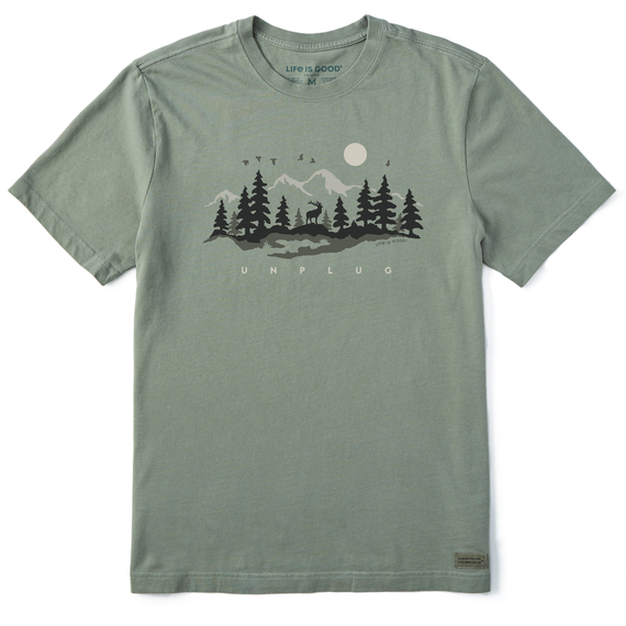 Unplug In The Great Outdoors - Men’s Short Sleeve Crusher Tee / Moss Green