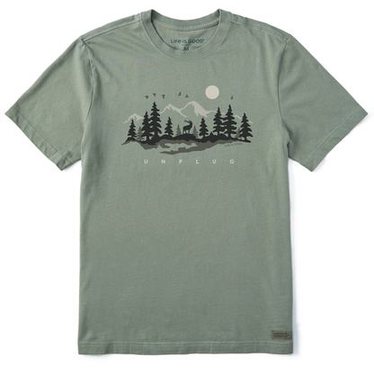 Unplug In The Great Outdoors - Men’s Short Sleeve Crusher Tee / Moss Green