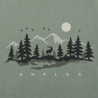 Unplug In The Great Outdoors - Men’s Short Sleeve Crusher Tee / Moss Green