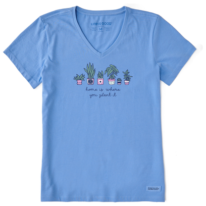 Women's Home is Where you Plant it Short Sleeve Crusher Lite Vee - Cornflower Blue