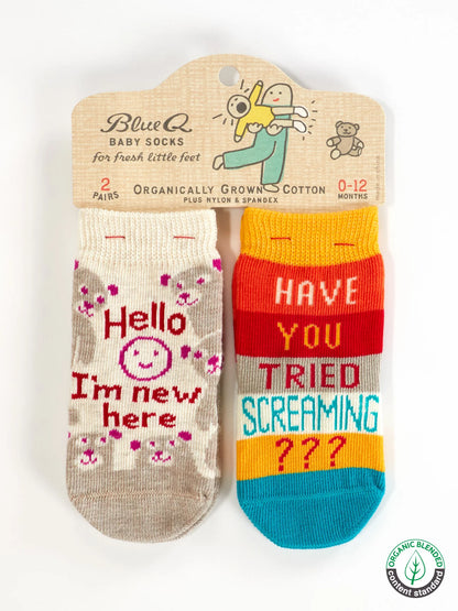 Hello I'm New Here/ Have You Ever Tried Screaming??? Baby Socks